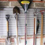 slatwall - wall organizers, grey, hooks, garden tools